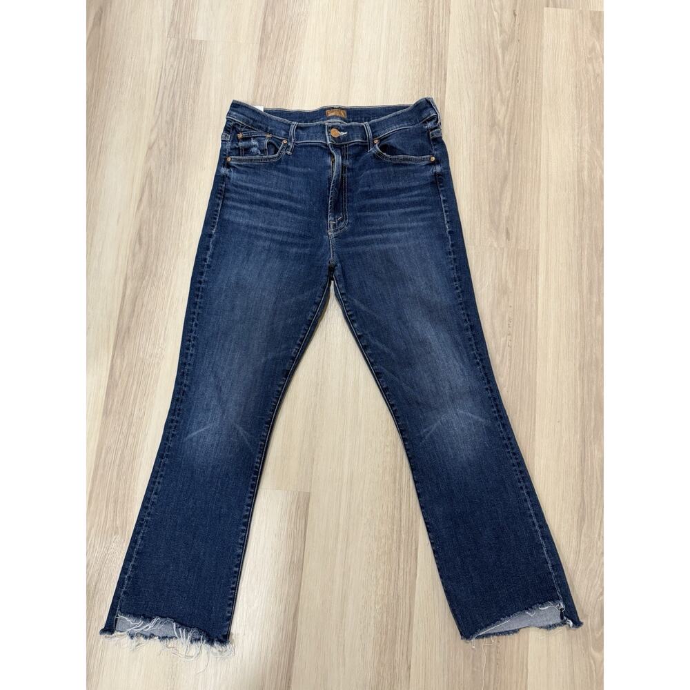 MOTHER Indigo Frayed Hem Flare Jeans